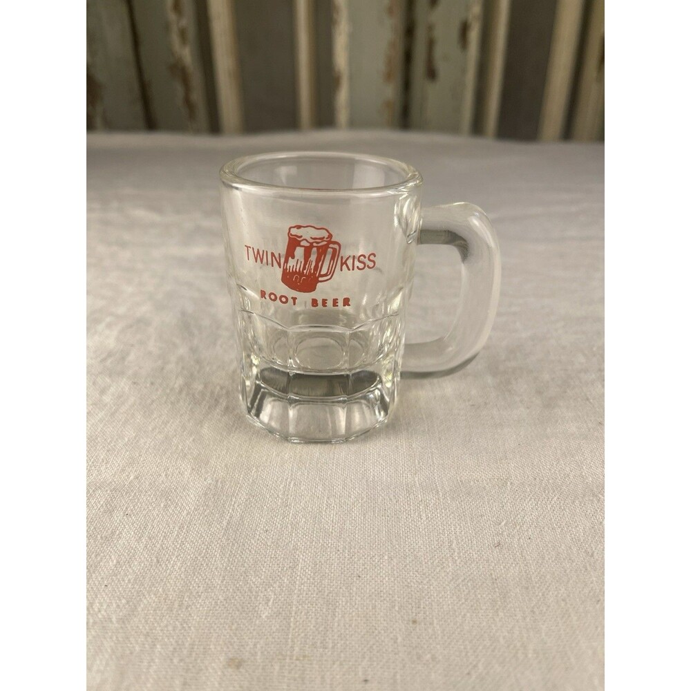 Vintage Twin Kiss Root Beer Soda Glass Mini Mug 3" Approximately